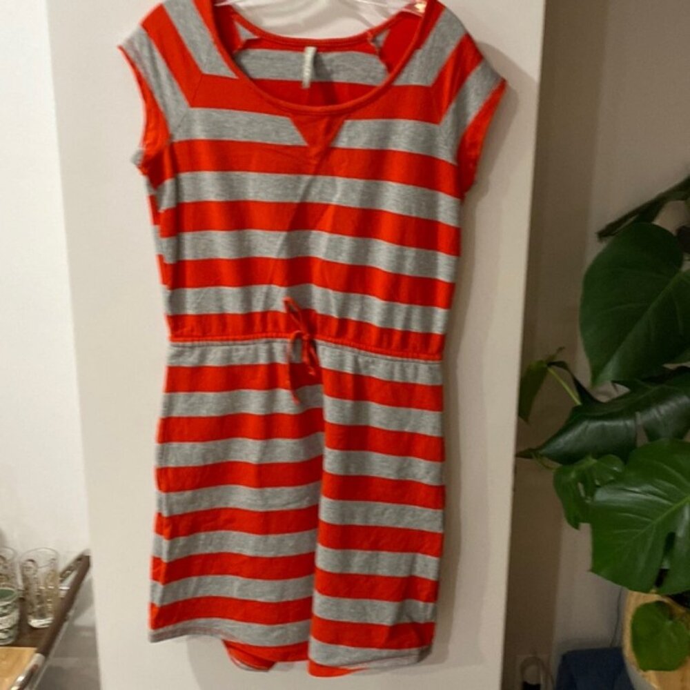 HANNA ANDERSSON red grey French terry sumner dress cap sleeve S